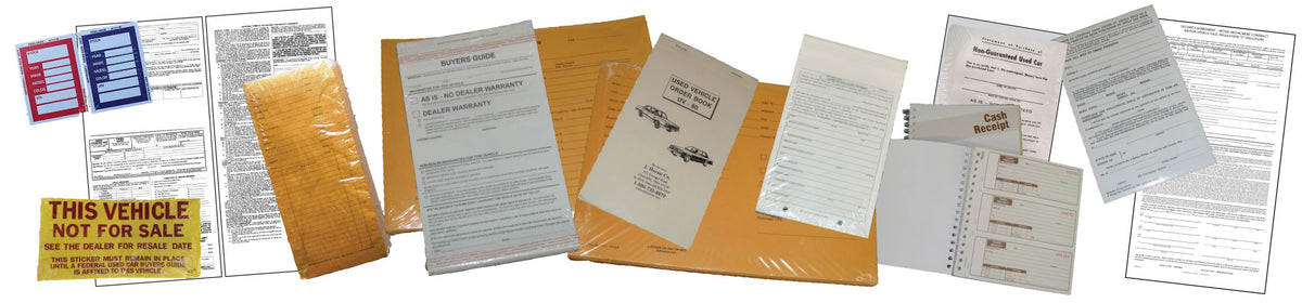 Automotive industry forms, folders and stickers