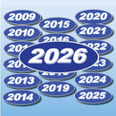 Vinyl Oval Year Decals 4 Digit Blue, White