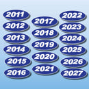 Vinyl Oval Year Decals 4 Digit Blue, White