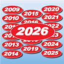 Vinyl Oval Year Decals 4 Digit Red, White