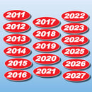 Vinyl Oval Year Decals 4 Digit Red, White
