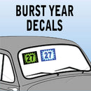 Vinyl Burst Year Decals 2 Digit Blue, White or Green, Black