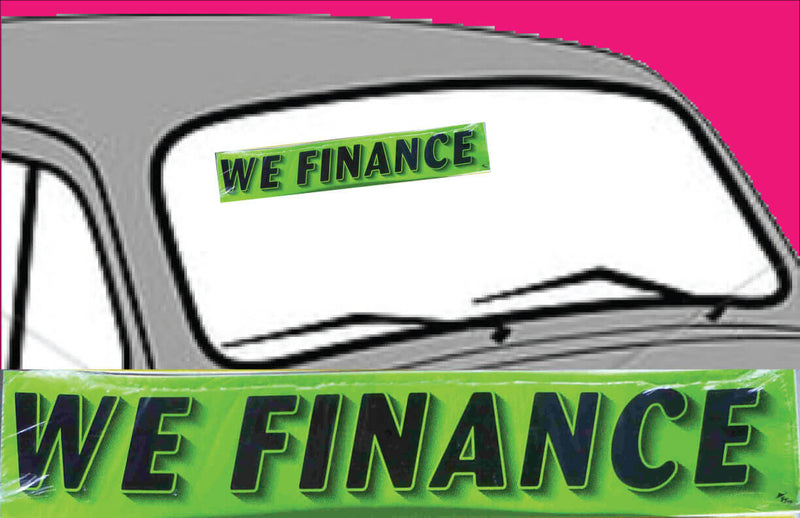 Vinyl 14 1/2" Slogans WE FINANCE chartreuce-green